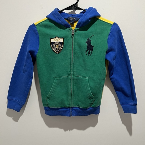 Polo Ralph Lauren Other - Polo Ralph Lauren Hoodie Boys Size 7 Embroidered Big Pony Logo Blue Green Yellow